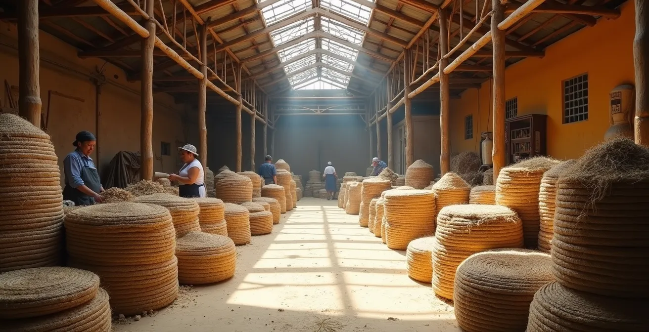 Wide shot of artisan workshop showing seasonal planning and material preparation in communal space