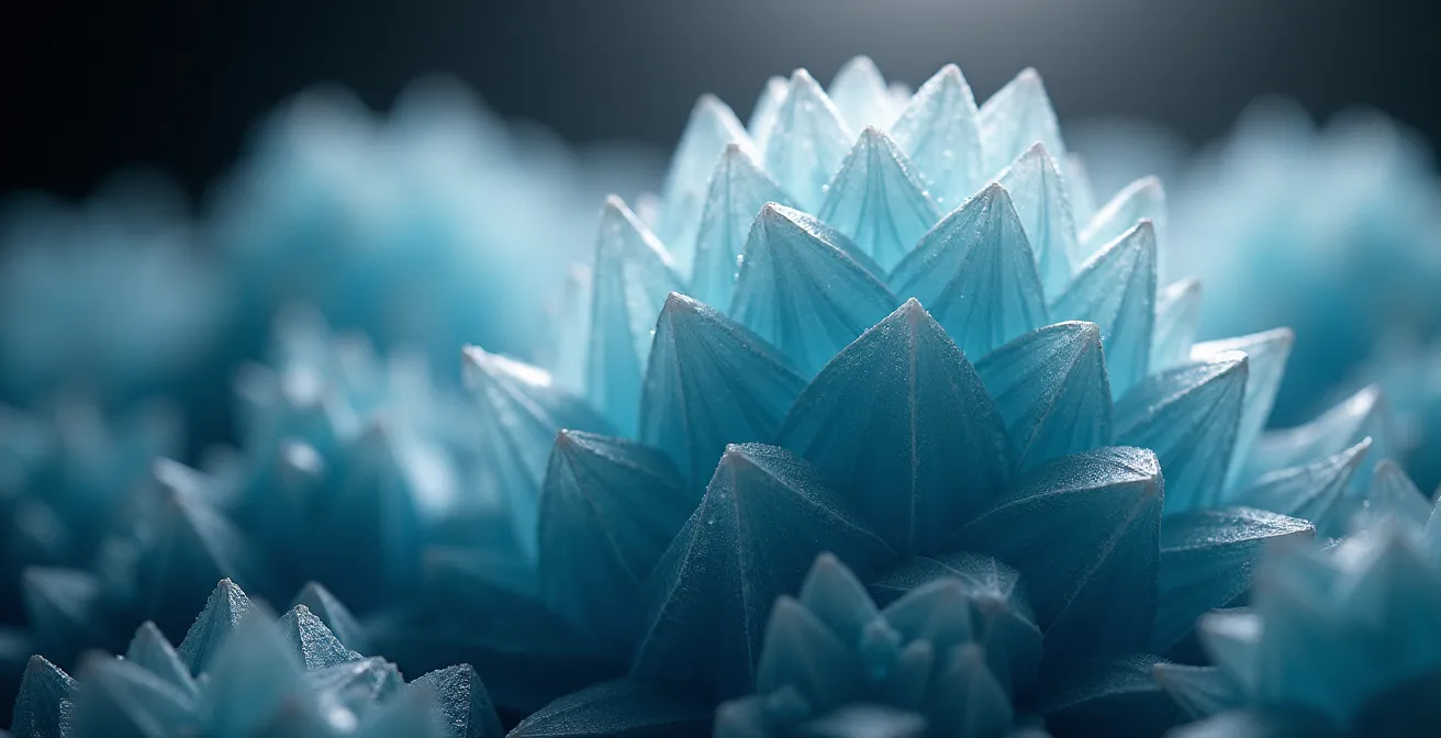 Macro shot of crystallized data structures representing accumulated digital files