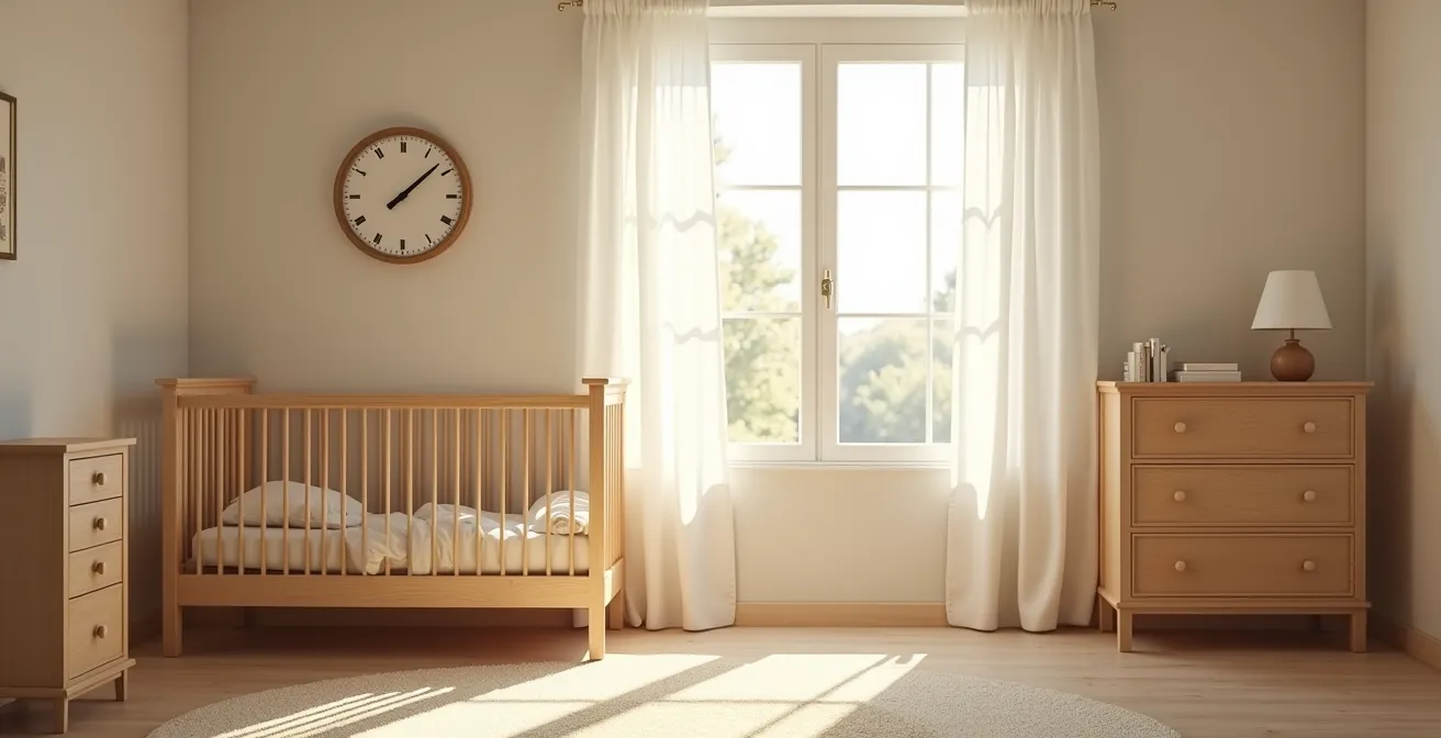 Time-lapse visualization of furniture off-gassing process with air flow patterns in a nursery with open windows.