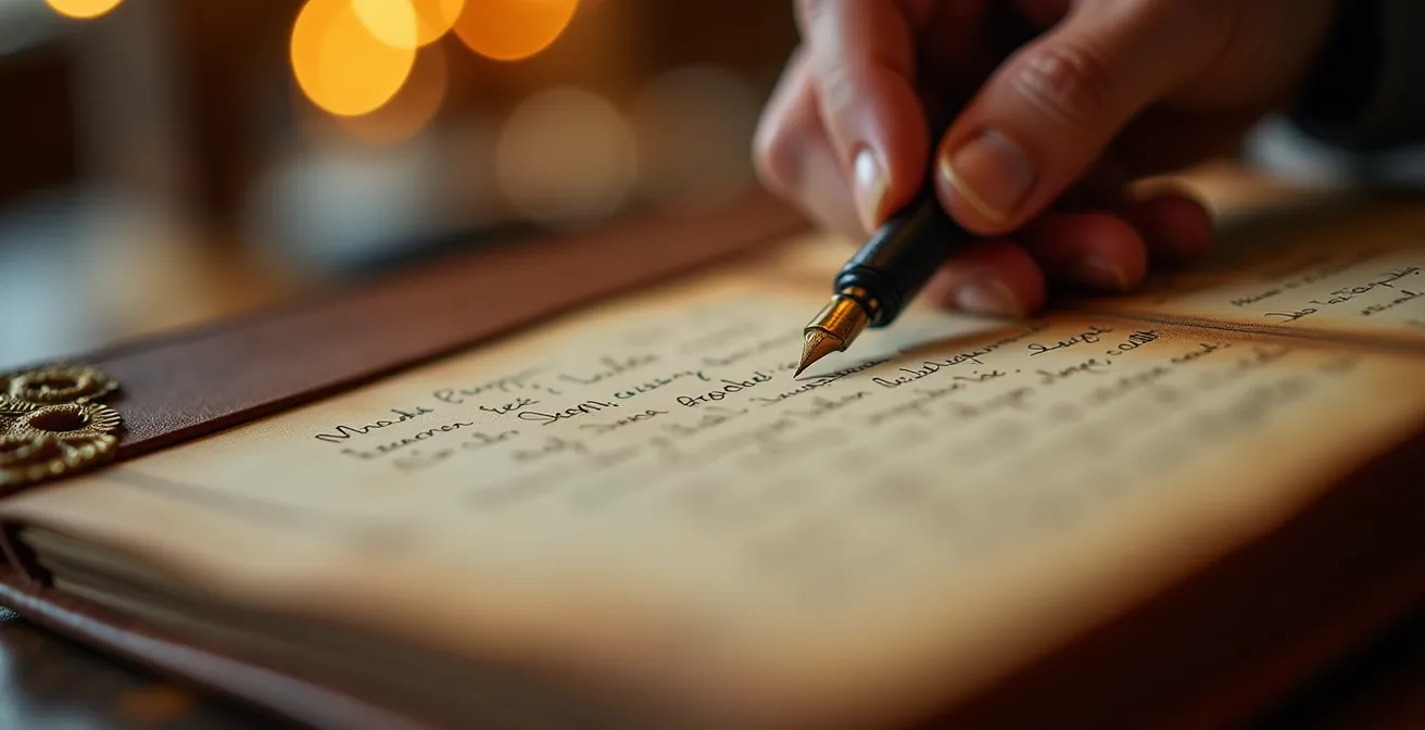 Close-up of a handwritten reservation book at a small European restaurant
